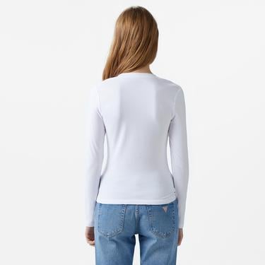  Guess Slim Mini Mid Organic Stretch Jersey 180 Kadın Beyaz T-Shirt