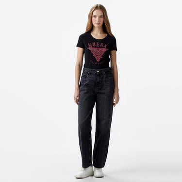  Guess Res Triangle Mid Organic Stretch Jersey 180 Kadın Siyah T-Shirt