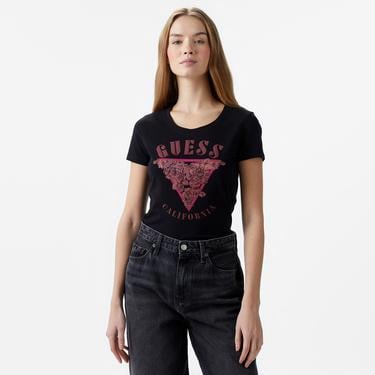  Guess Res Triangle Mid Organic Stretch Jersey 180 Kadın Siyah T-Shirt