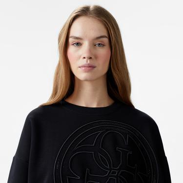  Guess 4Logo Eco Sleek Poly Cotton Fleece Kadın Siyah Sweatshirt