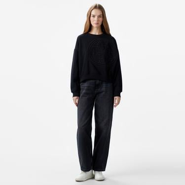  Guess 4Logo Eco Sleek Poly Cotton Fleece Kadın Siyah Sweatshirt