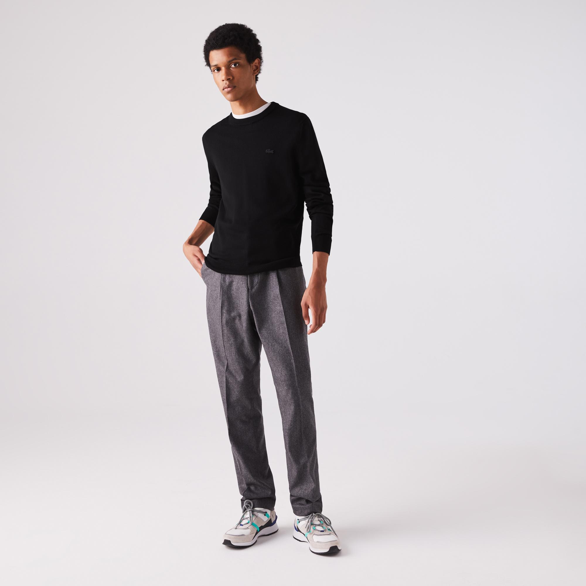 Erkek Regular Fit Bisiklet Yaka Yün Siyah Triko