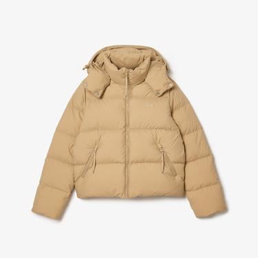  Kadın Relaxed Fit Kapüşonlu Kahverengi Şişme Mont