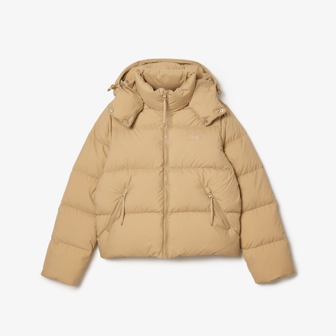  Kadın Relaxed Fit Kapüşonlu Kahverengi Şişme Mont