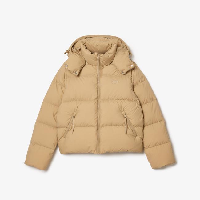  Kadın Relaxed Fit Kapüşonlu Kahverengi Şişme Mont