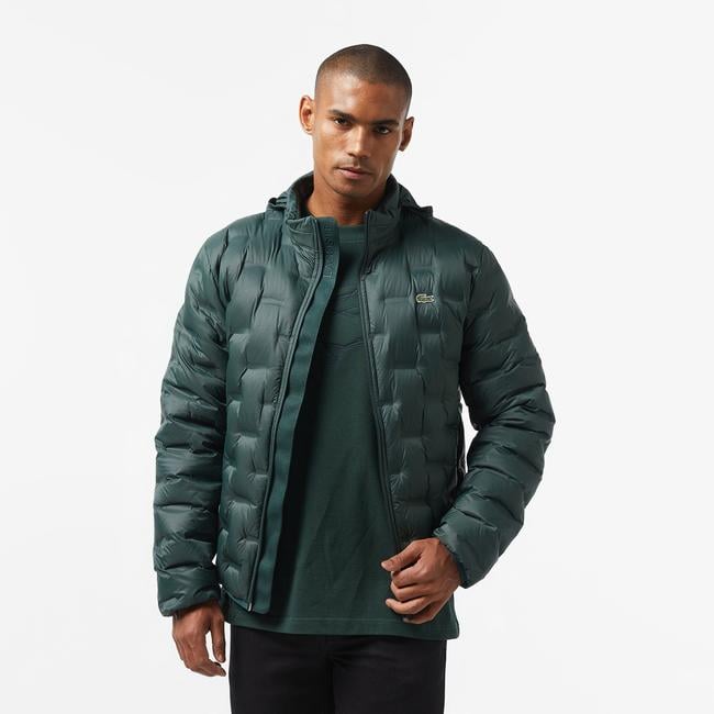  Lacoste Erkek Regular Fit Kapüşonlu Kapitone Koyu Yeşil Mont