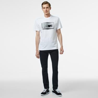  Lacoste Erkek Regular Fit Bisiklet Yaka Baskılı Beyaz T-Shirt