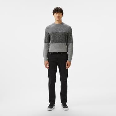  Erkek Relaxed Fit Bisiklet Yaka Renk Bloklu Gri Kazak