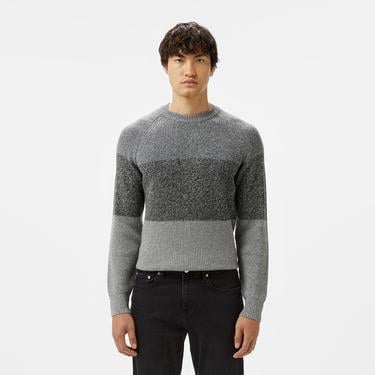  Erkek Relaxed Fit Bisiklet Yaka Renk Bloklu Gri Kazak