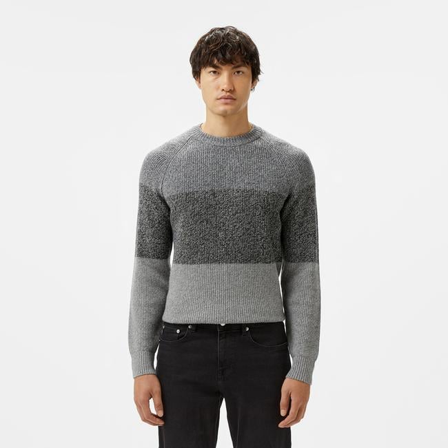  Erkek Relaxed Fit Bisiklet Yaka Renk Bloklu Gri Kazak