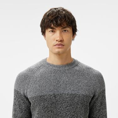  Erkek Relaxed Fit Bisiklet Yaka Renk Bloklu Gri Kazak