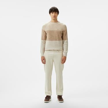  Erkek Relaxed Fit Bisiklet Yaka Renk Bloklu Bej Kazak