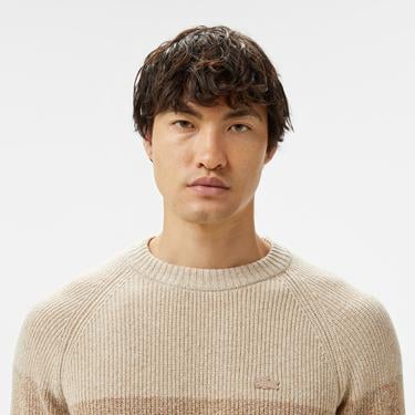  Erkek Relaxed Fit Bisiklet Yaka Renk Bloklu Bej Kazak