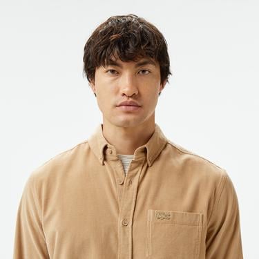  Erkek Regular Fit Düğmeli Yaka Bej Gömlek