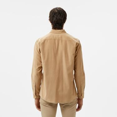  Erkek Regular Fit Düğmeli Yaka Bej Gömlek