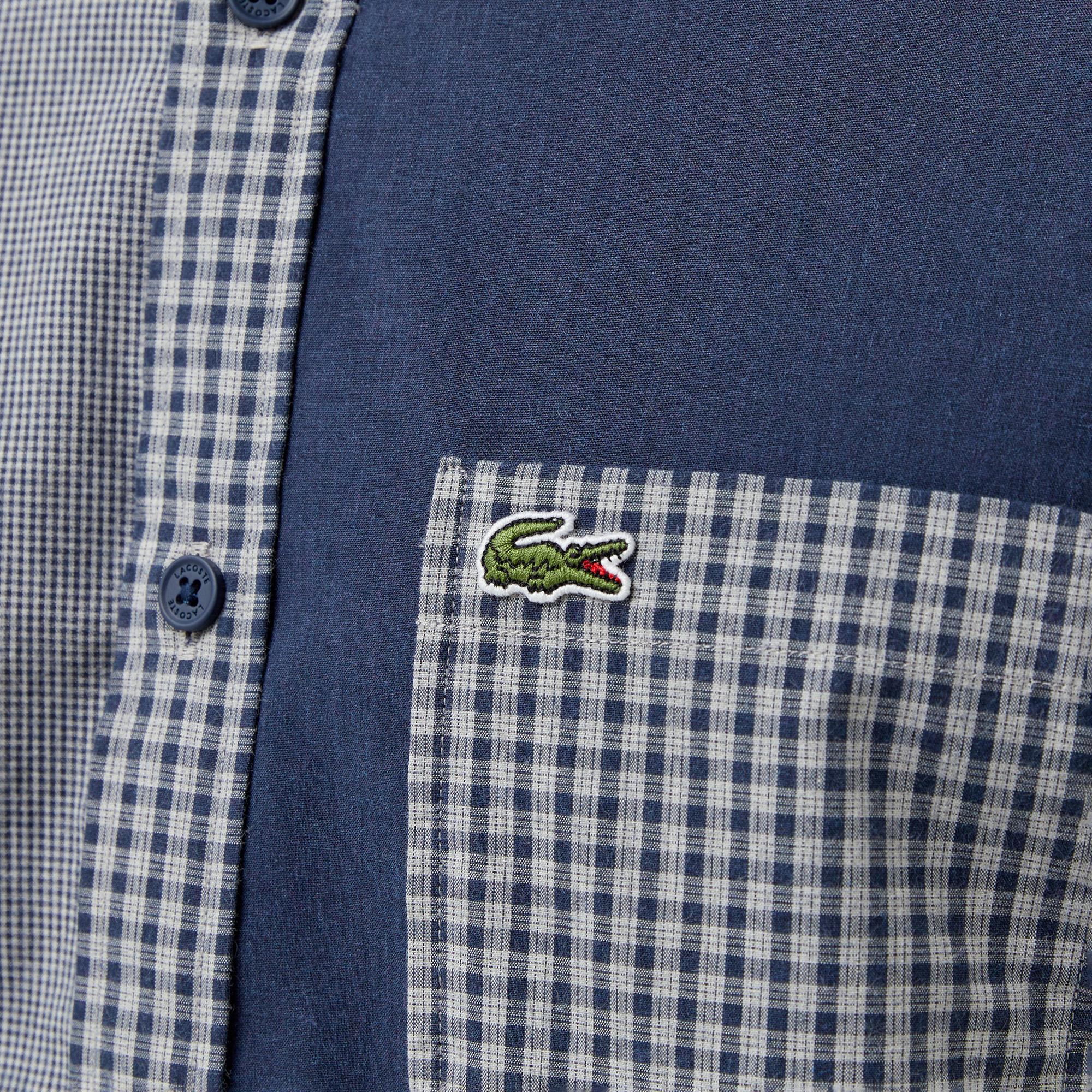 Erkek Relaxed Fit Düğmeli Yaka Ekose Lacivert Gömlek