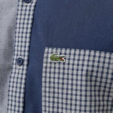  Erkek Relaxed Fit Düğmeli Yaka Ekose Lacivert Gömlek