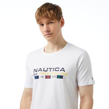  Nautica Erkek Beyaz Standart Fit Kısa Kollu Baskılı T-Shirt