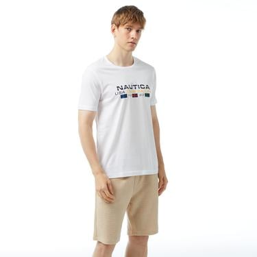 Nautica Erkek Beyaz Standart Fit Kısa Kollu Baskılı T-Shirt