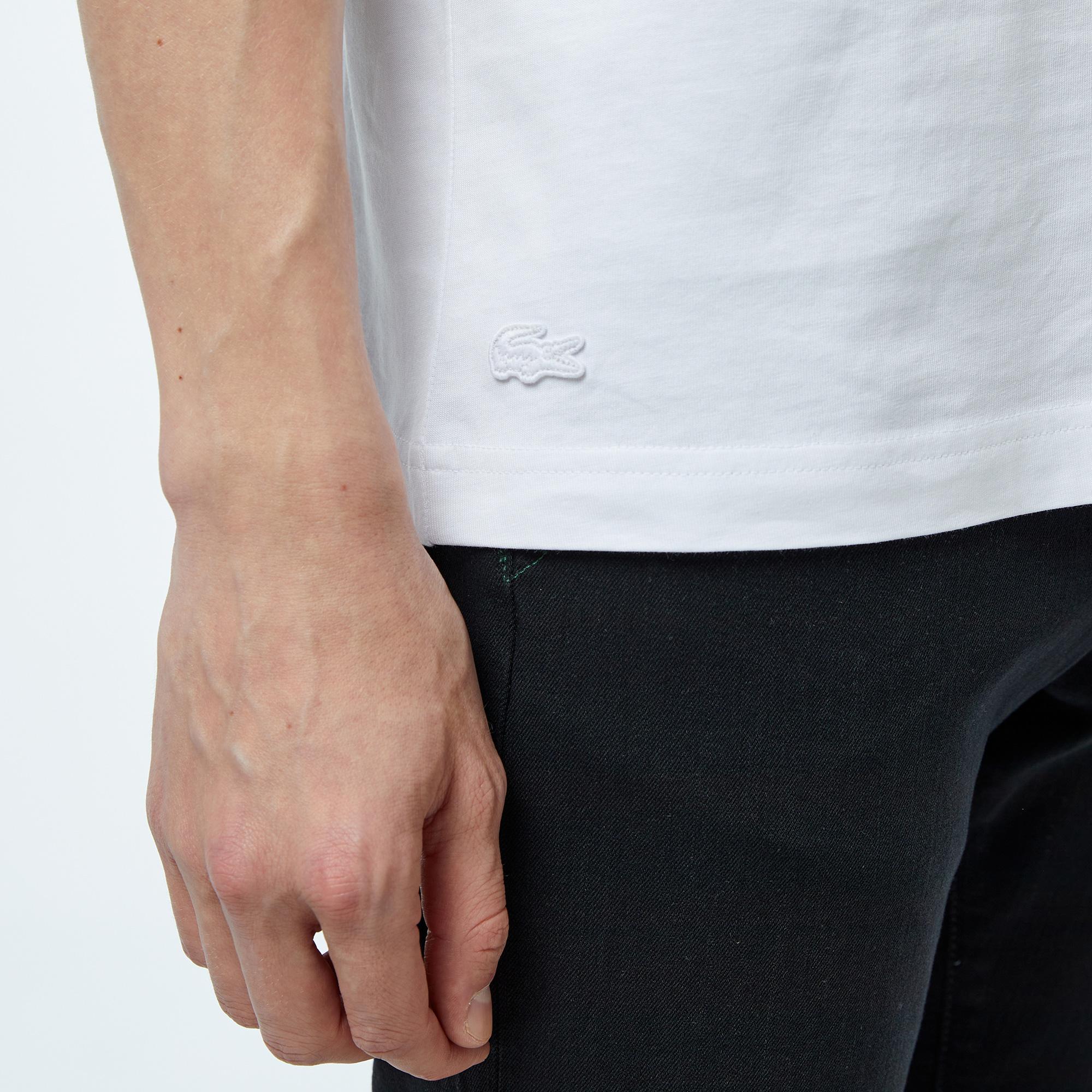 Lacoste Erkek Regular Fit Bisiklet Yaka Baskılı Beyaz T-Shirt