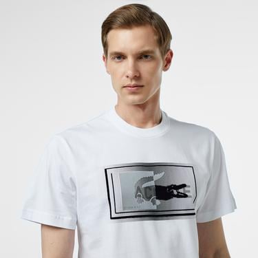  Lacoste Erkek Regular Fit Bisiklet Yaka Baskılı Beyaz T-Shirt