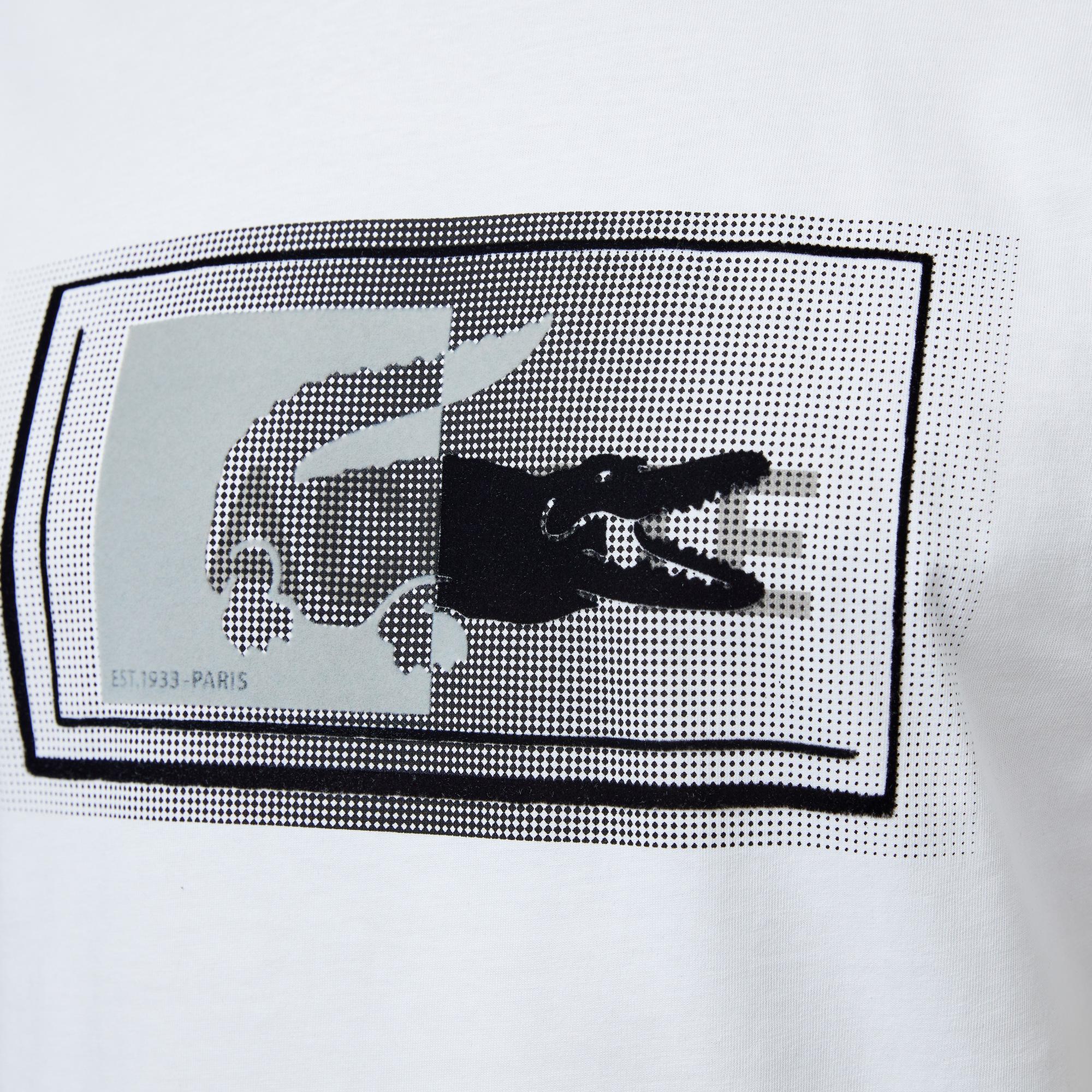 Lacoste Erkek Regular Fit Bisiklet Yaka Baskılı Beyaz T-Shirt