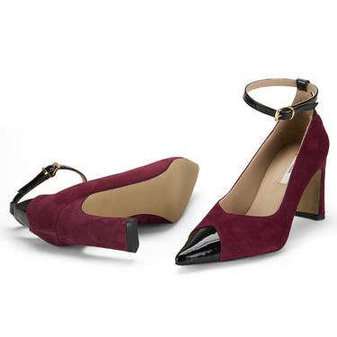  Kadın Bordo Süet Topuklu Abiye Ayakkabı