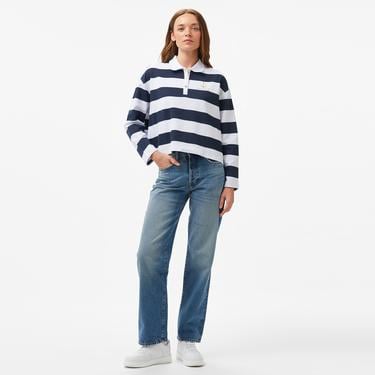  Nautica Kadın Lacivert Çizgili Uzun Kollu Polo
