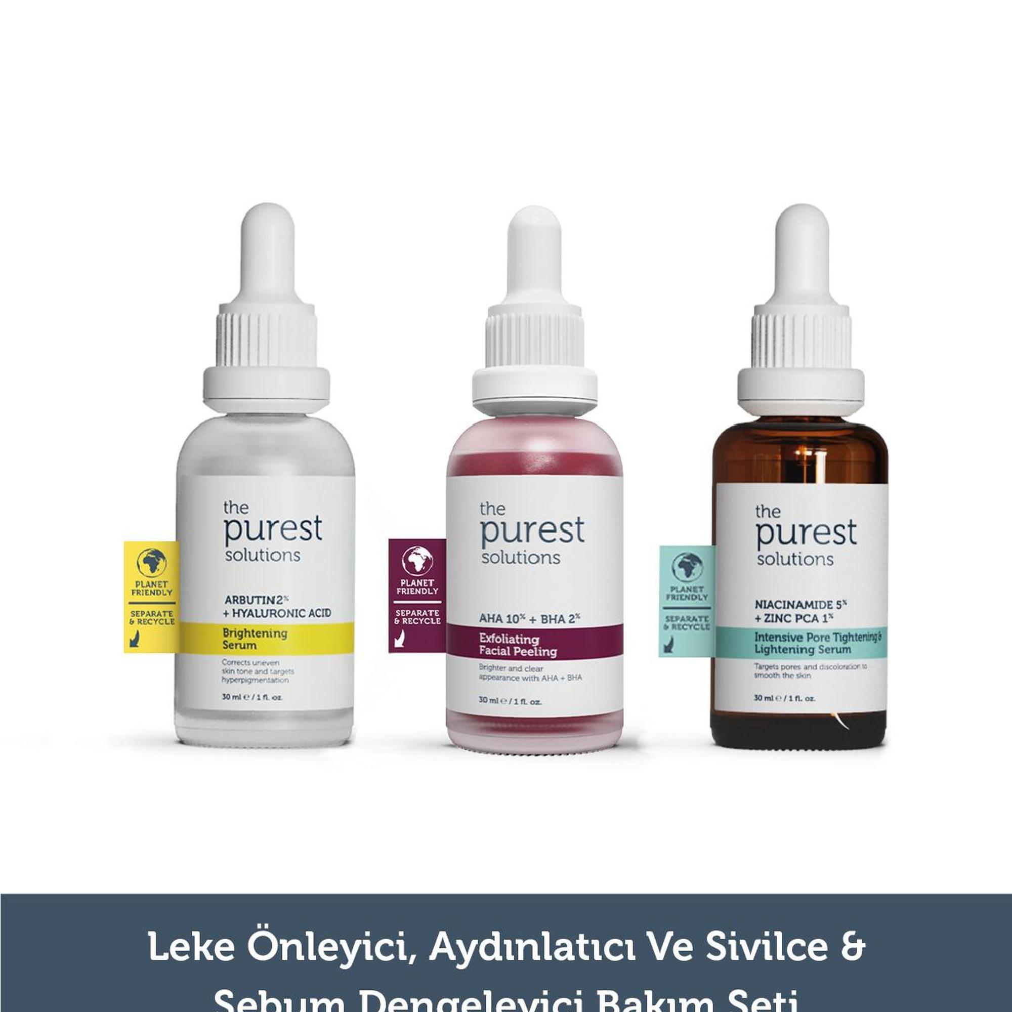 The Purest Solutions Leke Önlemeye Yardımcı ve Sivilce Sebum Dengelemeyi Hedefleyen Bakım Seti 30 ml + 30 ml + 30 ml