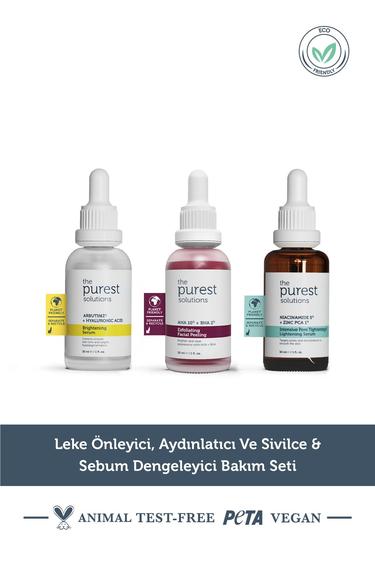  The Purest Solutions Leke Önlemeye Yardımcı ve Sivilce Sebum Dengelemeyi Hedefleyen Bakım Seti 30 ml + 30 ml + 30 ml
