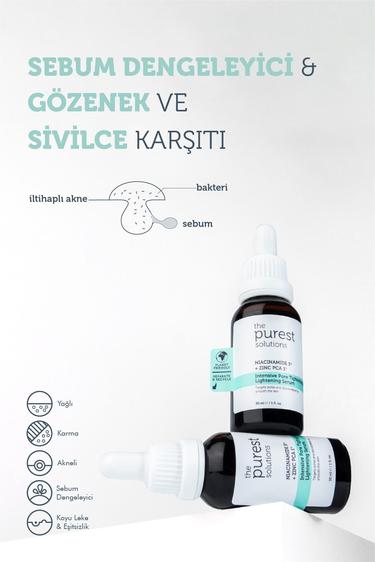  The Purest Solutions Leke Önlemeye Yardımcı ve Sivilce Sebum Dengelemeyi Hedefleyen Bakım Seti 30 ml + 30 ml + 30 ml