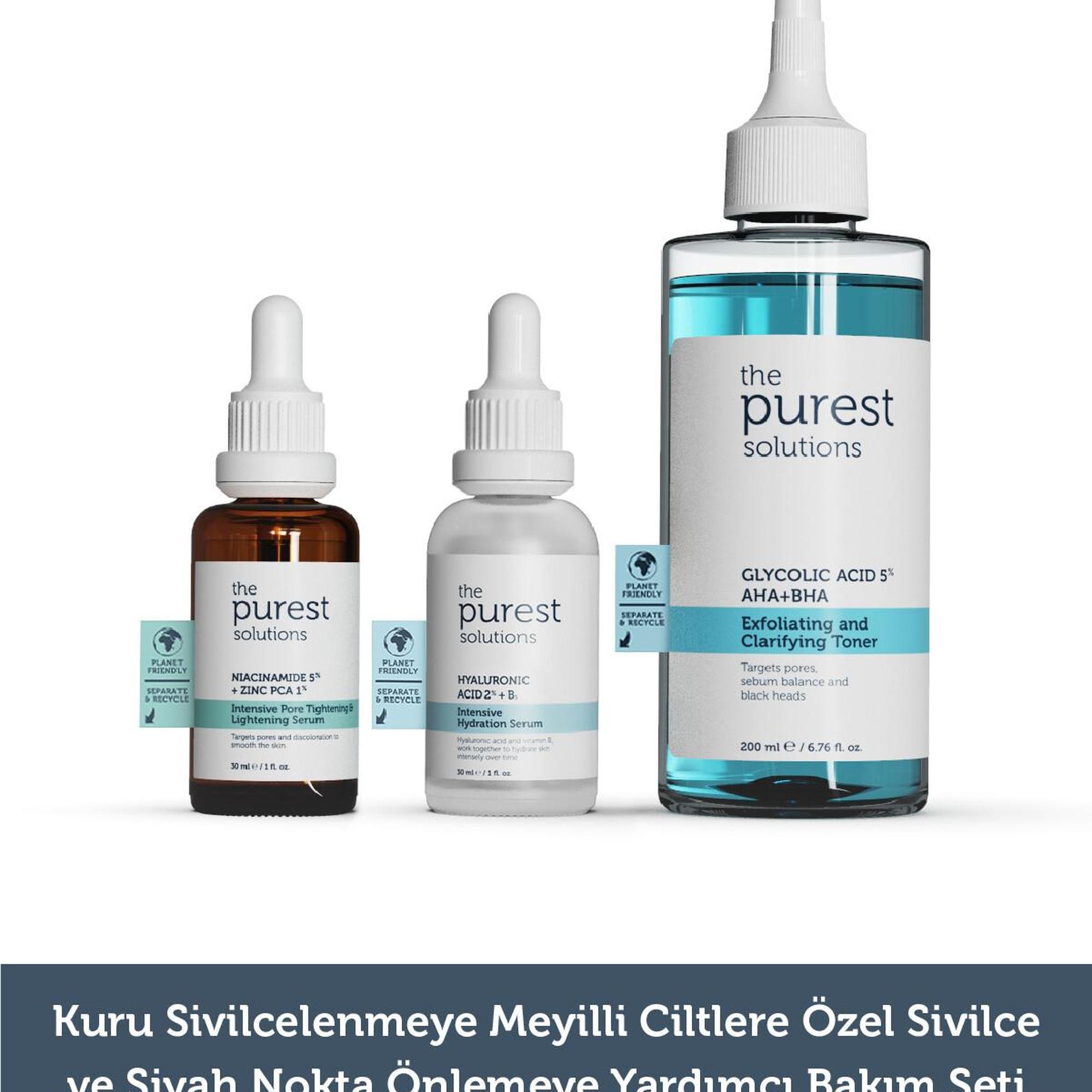 The Purest Solutions Kuru Sivilcelenmeye Meyilli Ciltlere Özel Sivilce ve Siyah Nokta Önlemeye Yardımcı Bakım Seti