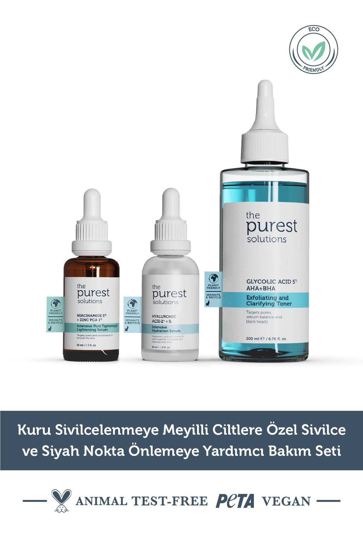  The Purest Solutions Kuru Sivilcelenmeye Meyilli Ciltlere Özel Sivilce ve Siyah Nokta Önlemeye Yardımcı Bakım Seti