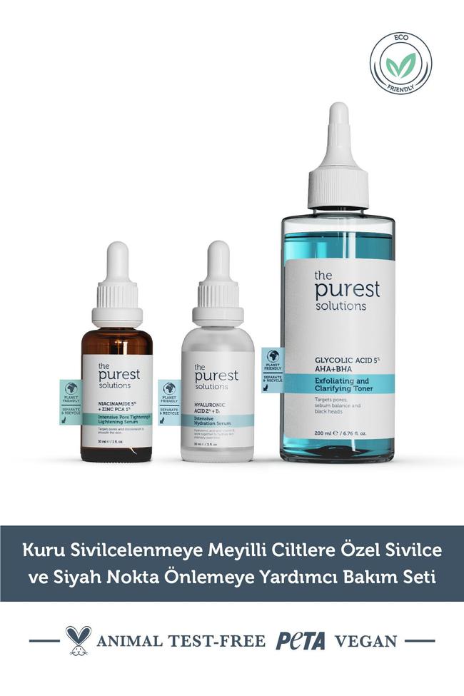  The Purest Solutions Kuru Sivilcelenmeye Meyilli Ciltlere Özel Sivilce ve Siyah Nokta Önlemeye Yardımcı Bakım Seti