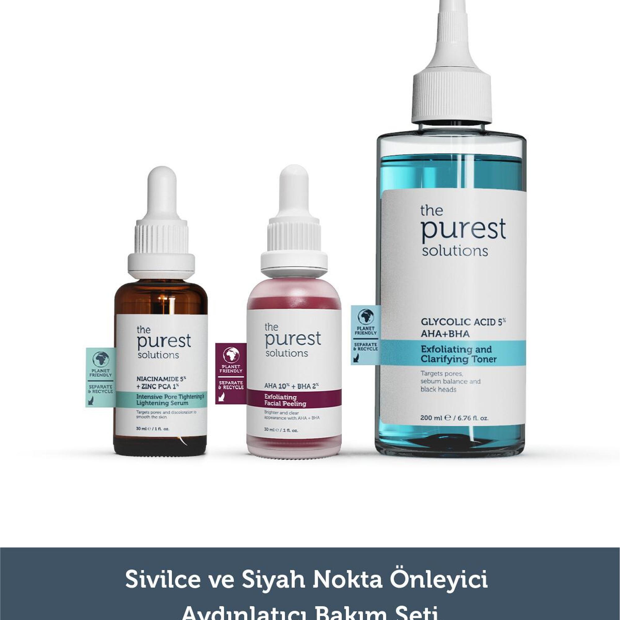 The Purest Solutions Sivilce ve Siyah Nokta Önlemeye Yardımcı Aydınlatıcı Bakım Seti 200 ml + 30 ml + 30 ml