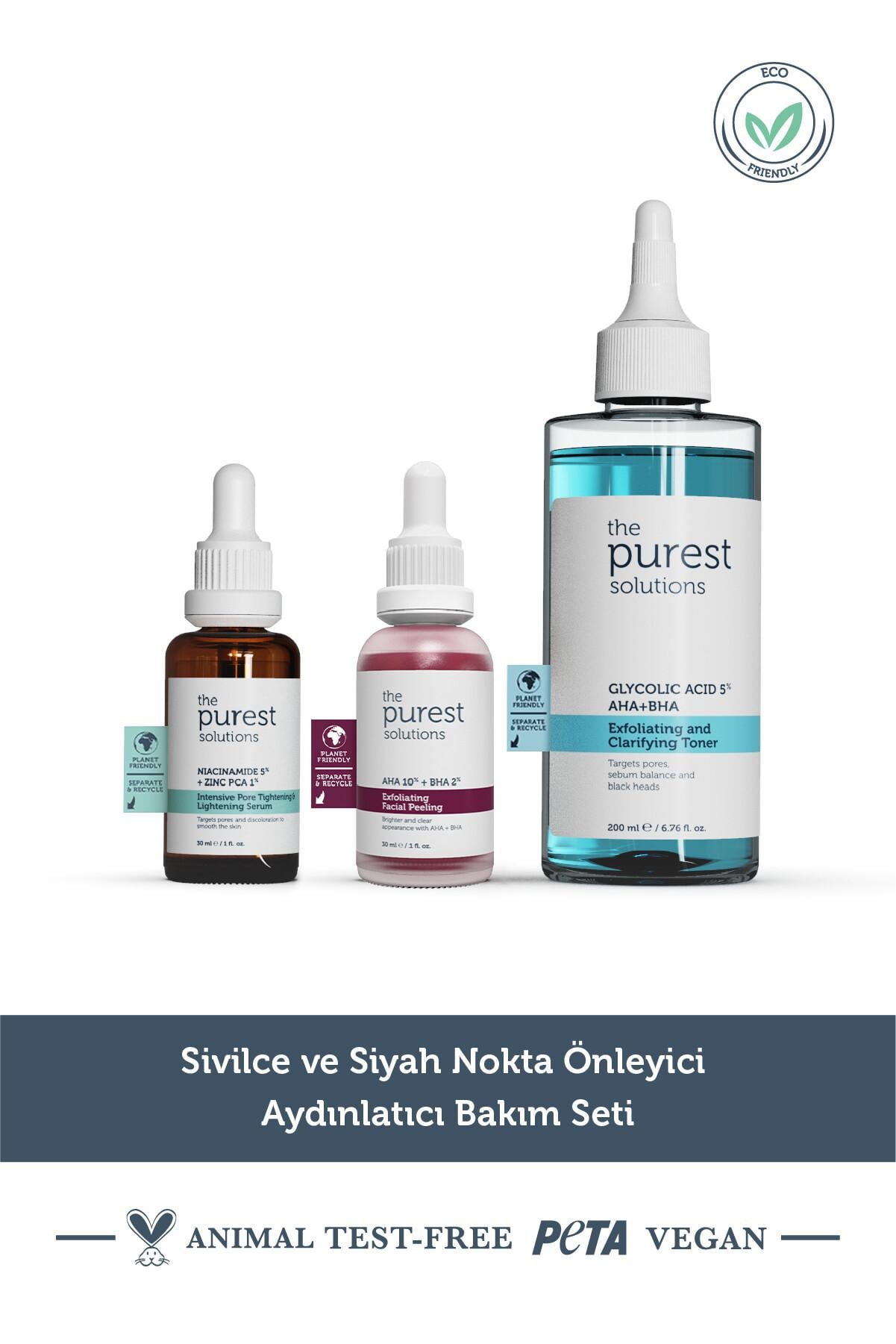  The Purest Solutions Sivilce ve Siyah Nokta Önlemeye Yardımcı Aydınlatıcı Bakım Seti 200 ml + 30 ml + 30 ml