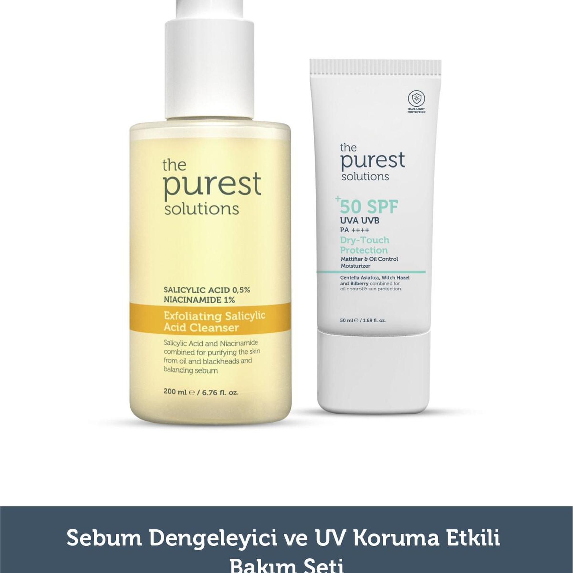 The Purest Solutions Sebum dengeleyici ve UV koruma etkili bakım seti