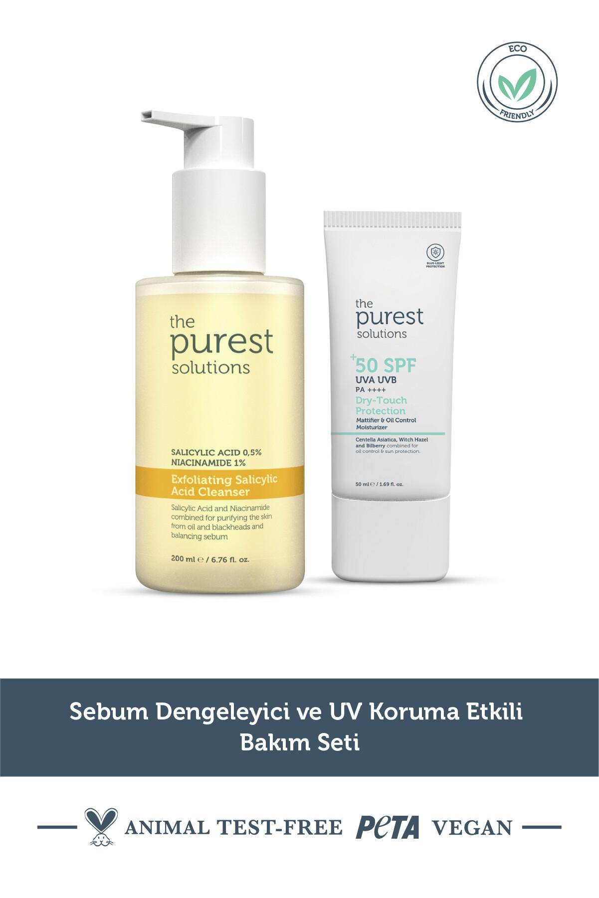  The Purest Solutions Sebum dengeleyici ve UV koruma etkili bakım seti