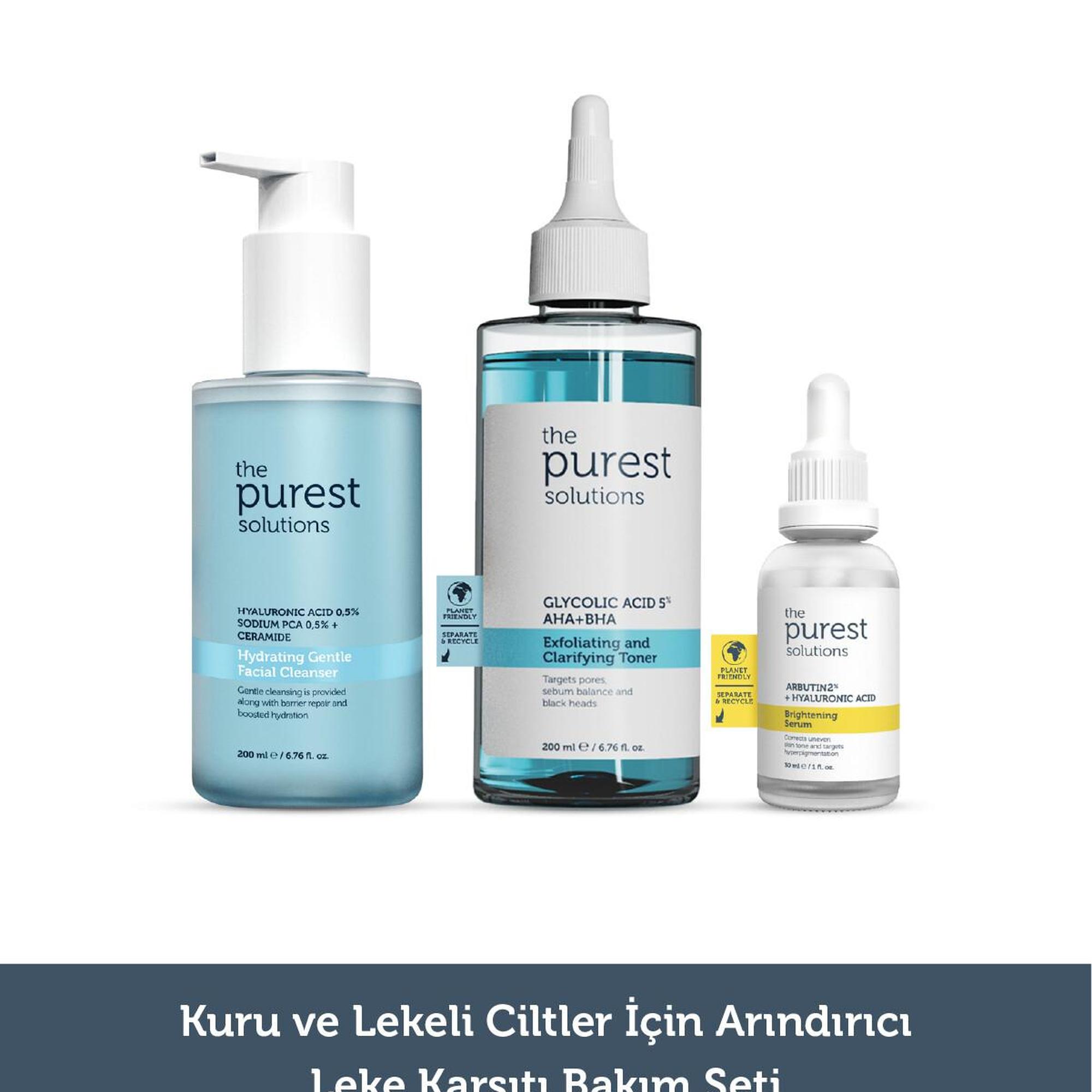 The Purest Solutions Kuru ve Lekeli ciltler için arındırıcı leke karşıtı bakım seti