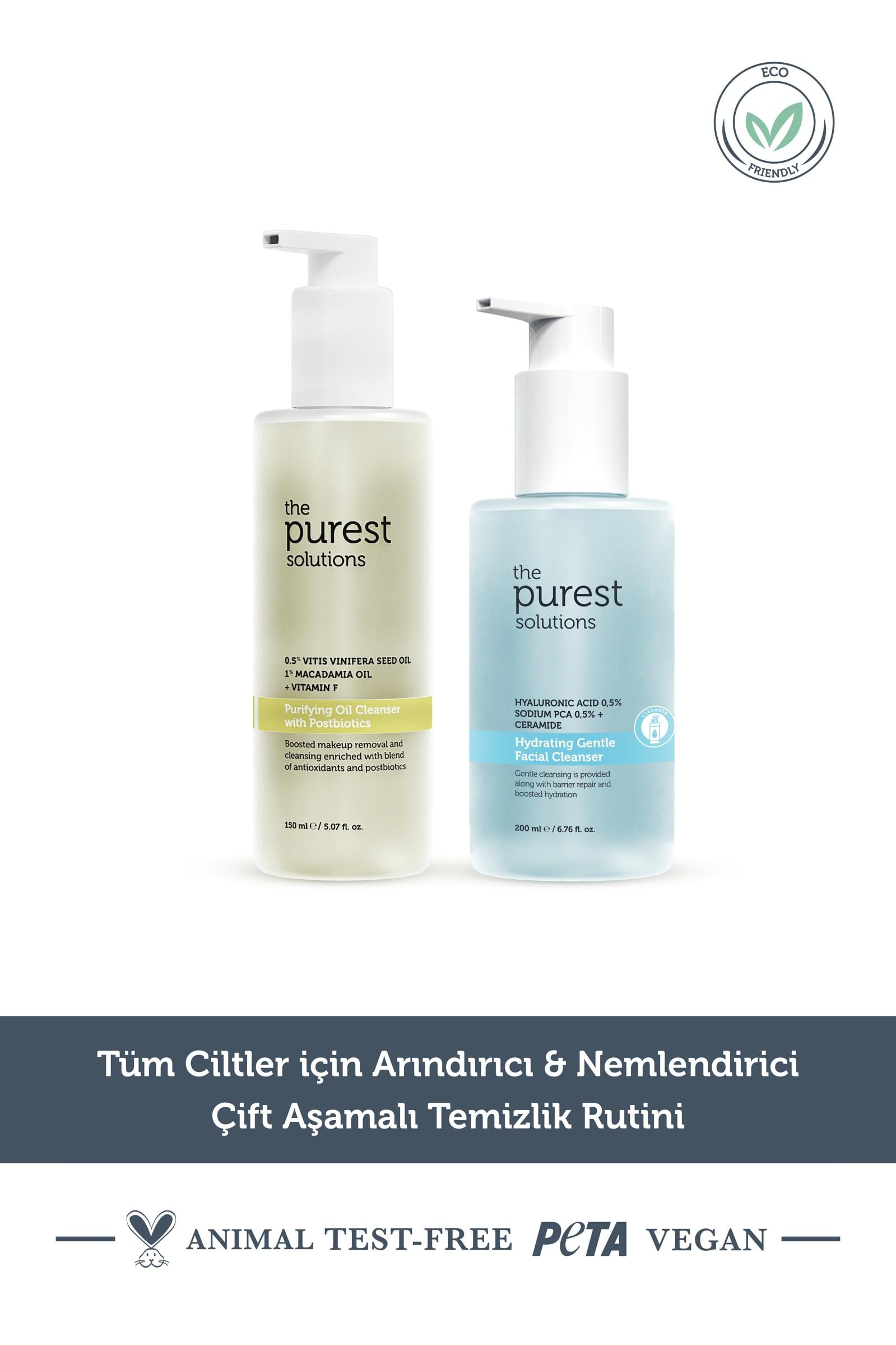  The Purest Solutions Tüm Cilt Tipleri için Arındırıcı&Nemlendirici Çift Aşamalı Temizlik Rutini