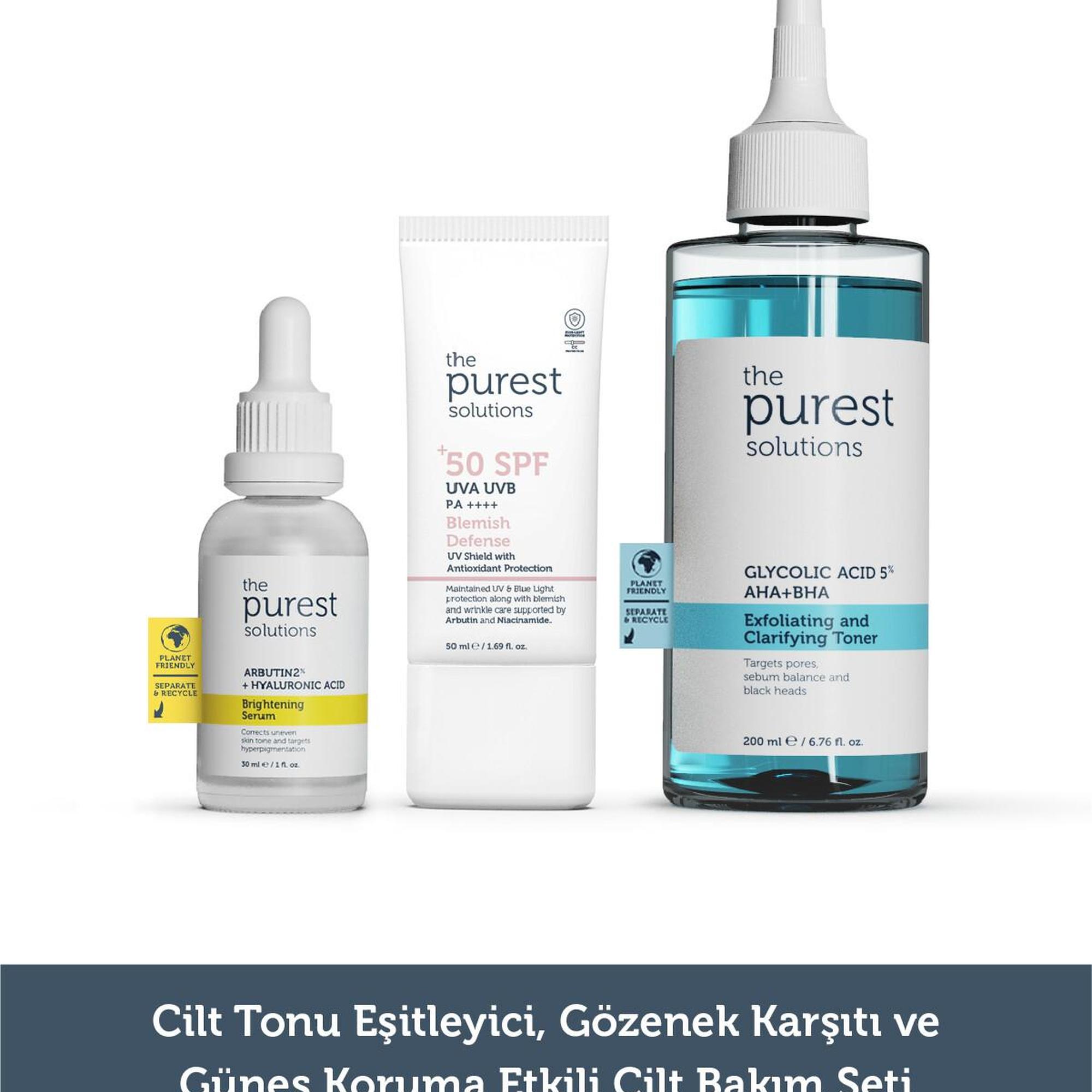 The Purest Solutions Cilt Tonu Eşitleyici, Gözenek Karşıtı ve Güneş Koruma Etkili Cilt Bakım Seti