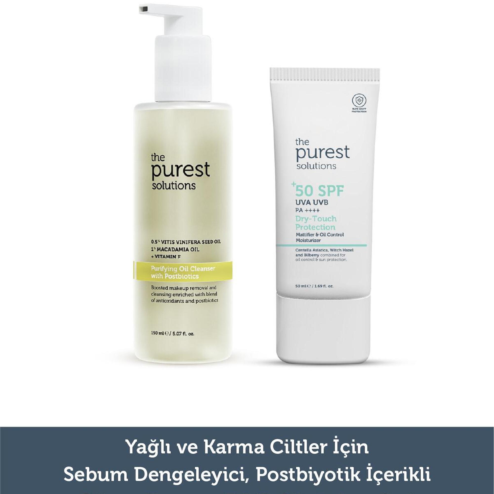 The Purest Solutions Yağlı-Karma Ciltler için Arındırıcı, Matlaştırıcı Güneş Koruma Etkili Bakım Seti