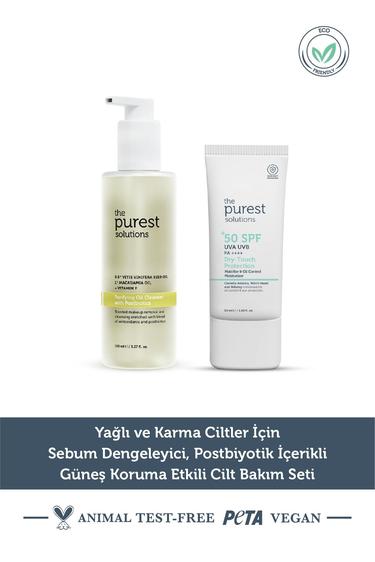  The Purest Solutions Yağlı-Karma Ciltler için Arındırıcı, Matlaştırıcı Güneş Koruma Etkili Bakım Seti