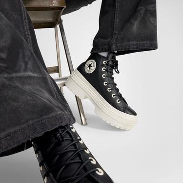  Converse Chuck Taylor All Star Lugged Heel Kadın Siyah Deri Platform Bot