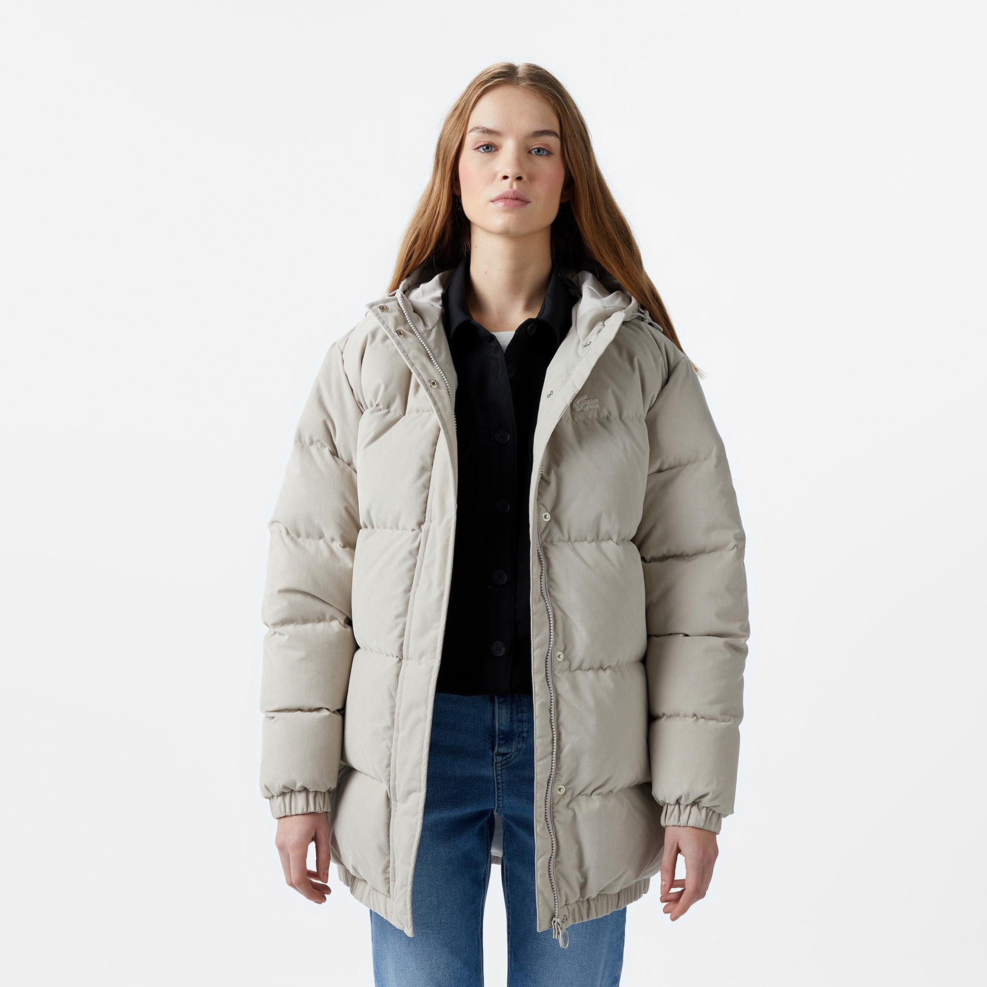 Kadın Relaxed Fit Kapüşonlu Gri Şişme Mont