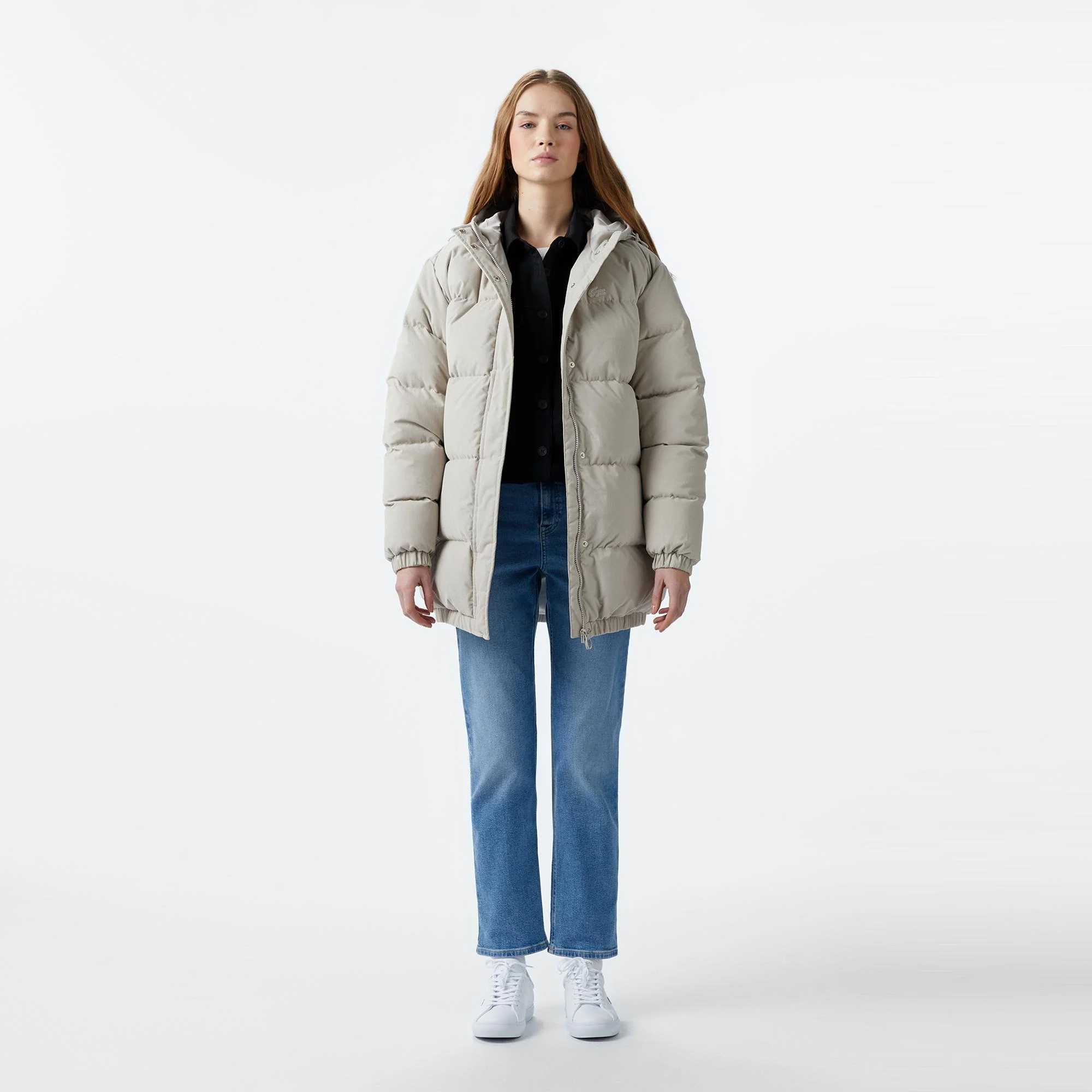 Kadın Relaxed Fit Kapüşonlu Gri Şişme Mont