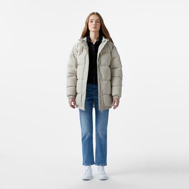  Kadın Relaxed Fit Kapüşonlu Gri Şişme Mont