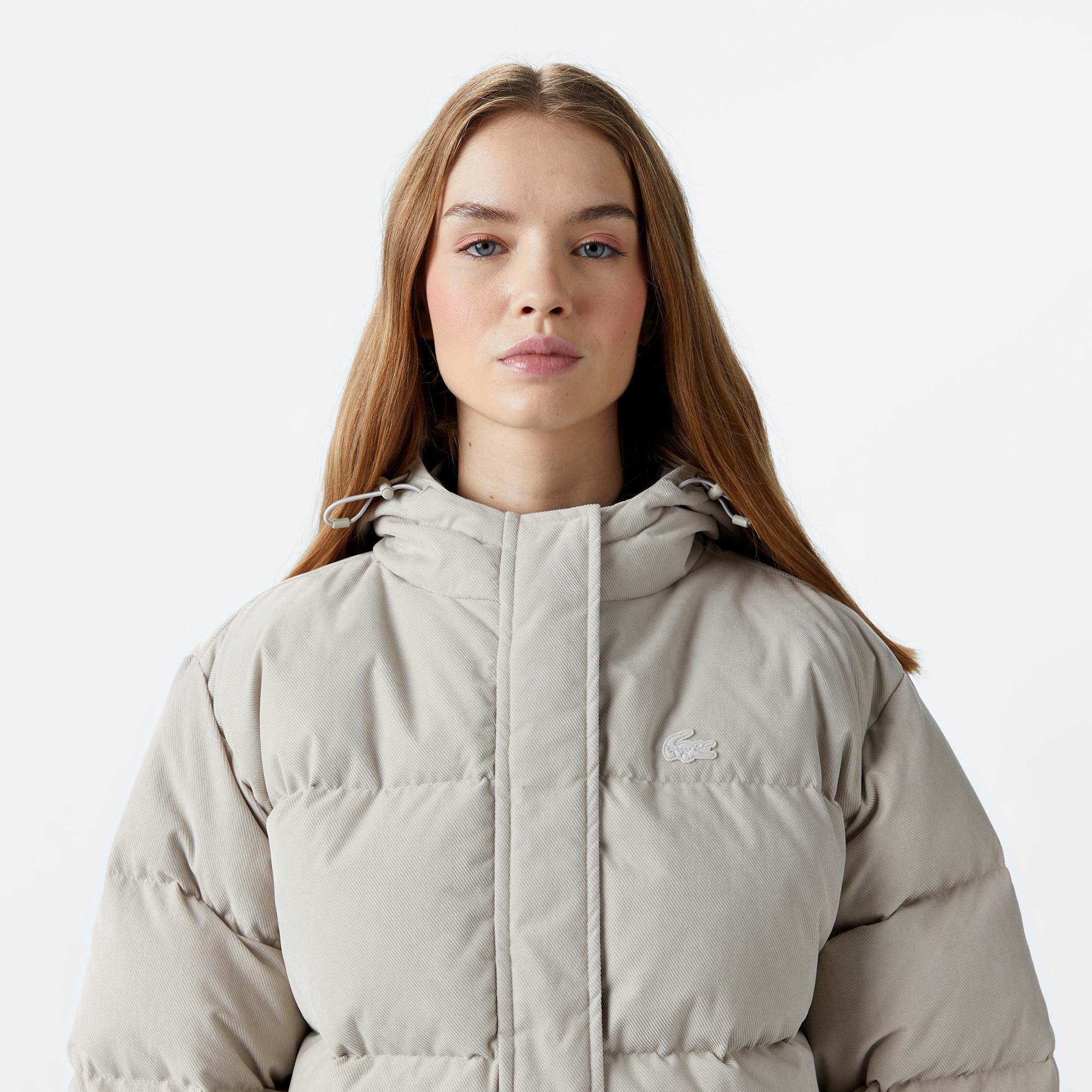 Kadın Relaxed Fit Kapüşonlu Gri Şişme Mont