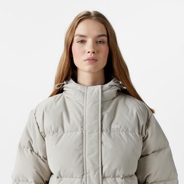  Kadın Relaxed Fit Kapüşonlu Gri Şişme Mont