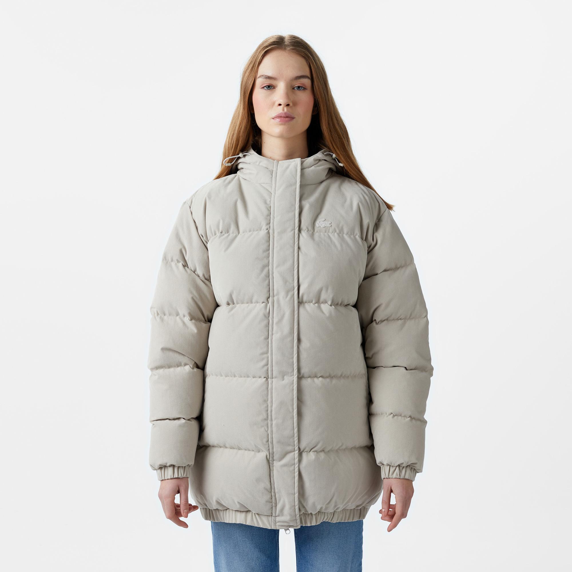 Kadın Relaxed Fit Kapüşonlu Gri Şişme Mont